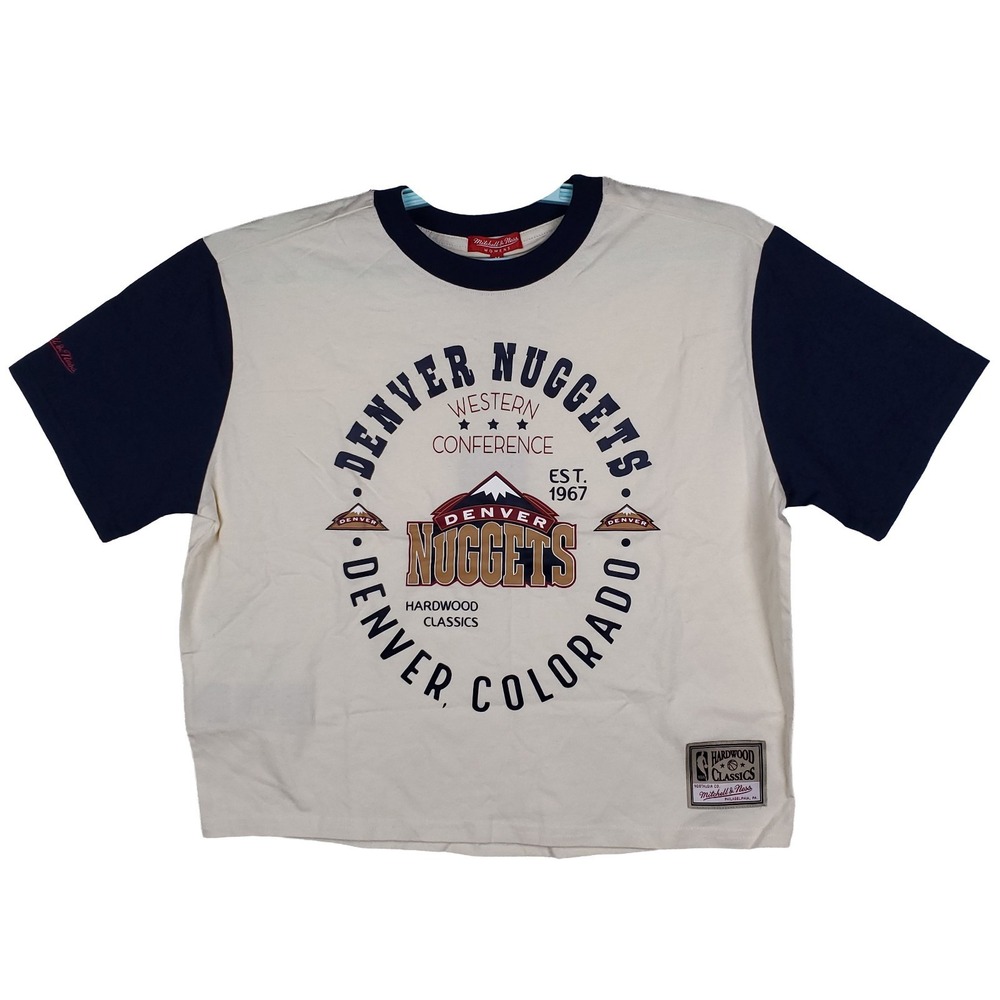 Denver Nuggets Mitchell & Ness NBA Medium Womens Boxy Crop Top Shirt Cream NWT